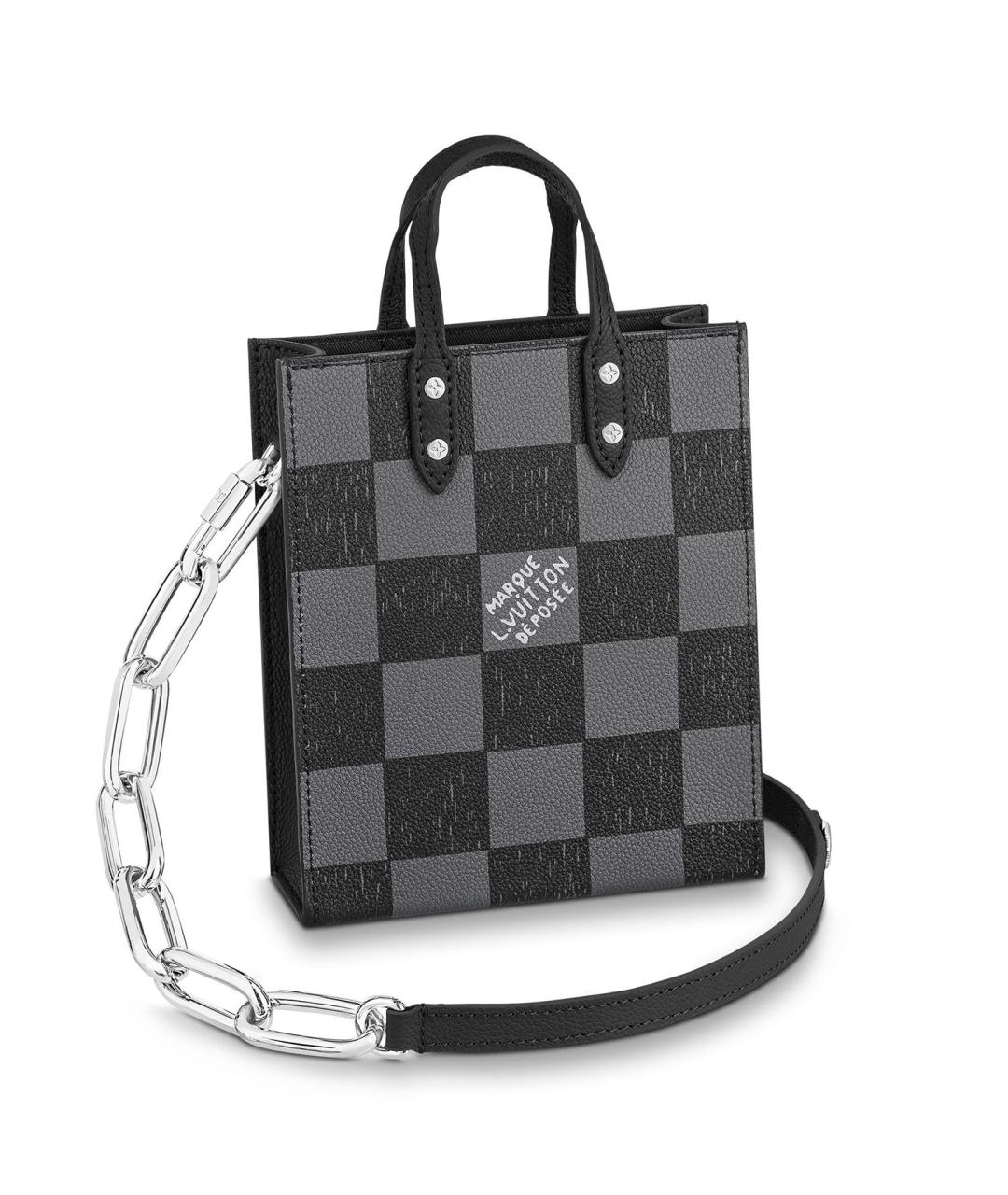 LOUIS VUITTON Антрацитовая кожаная сумка тоут, фото 10