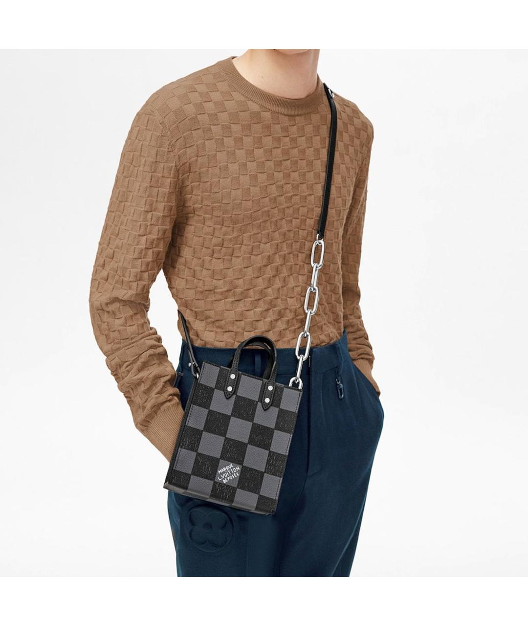LOUIS VUITTON Антрацитовая кожаная сумка тоут, фото 8
