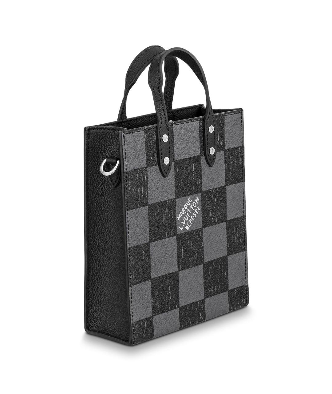 LOUIS VUITTON Антрацитовая кожаная сумка тоут, фото 2