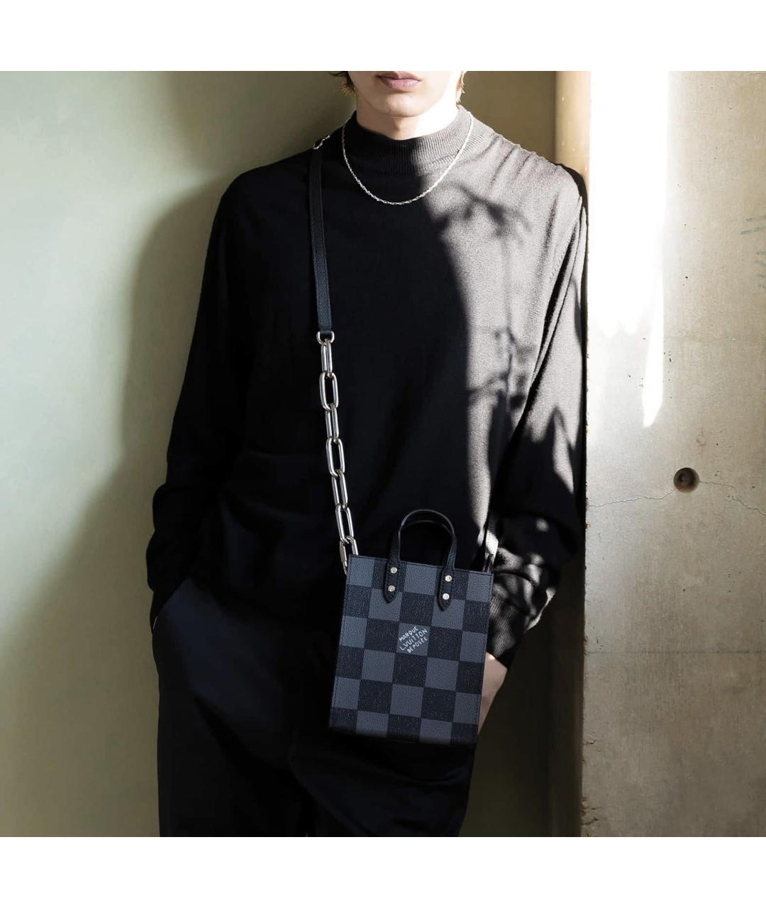 LOUIS VUITTON Антрацитовая кожаная сумка тоут, фото 9