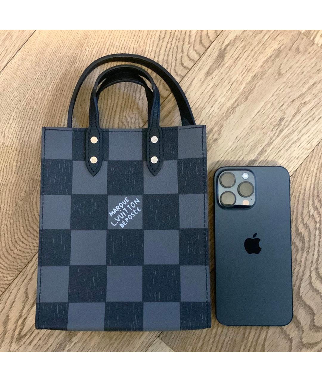 LOUIS VUITTON Антрацитовая кожаная сумка тоут, фото 7