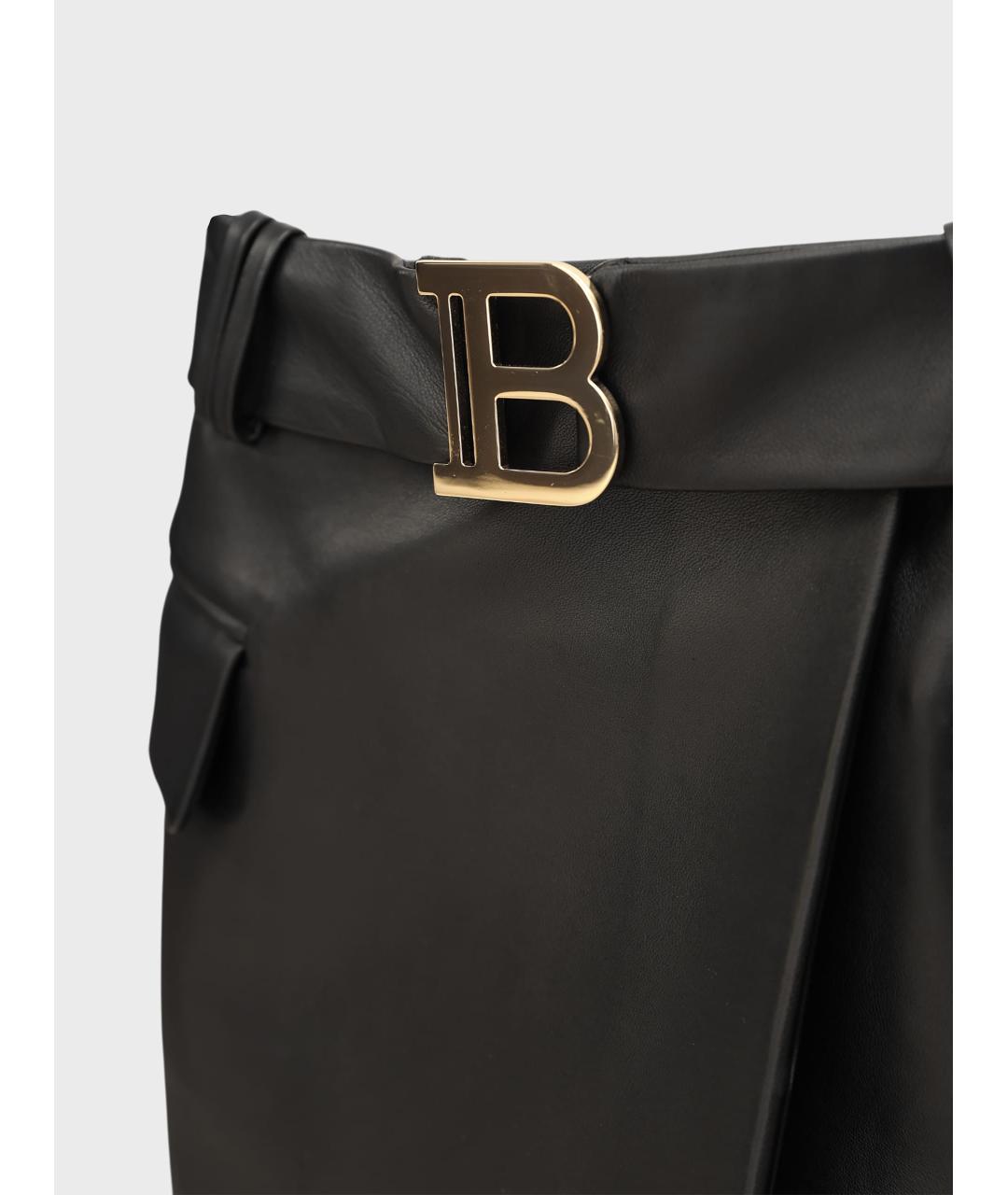 BALMAIN Черная кожаная юбка мини, фото 3