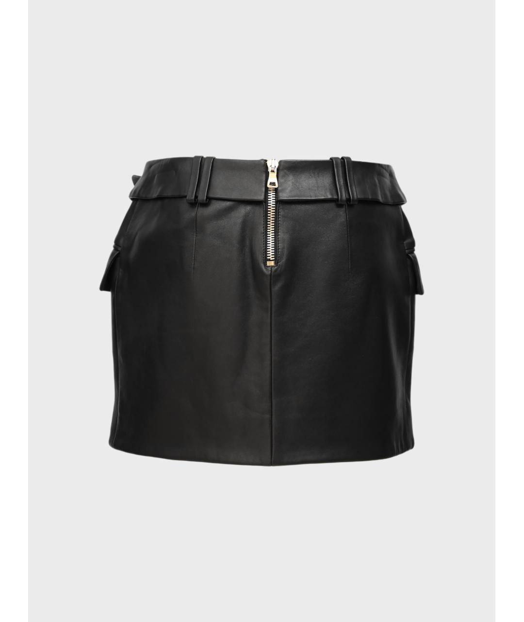 BALMAIN Черная кожаная юбка мини, фото 2