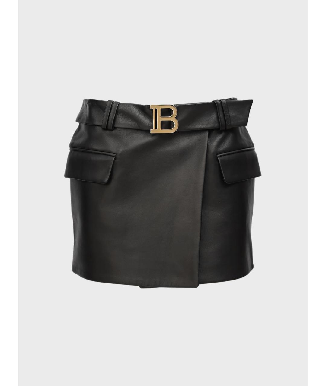 BALMAIN Черная кожаная юбка мини, фото 4