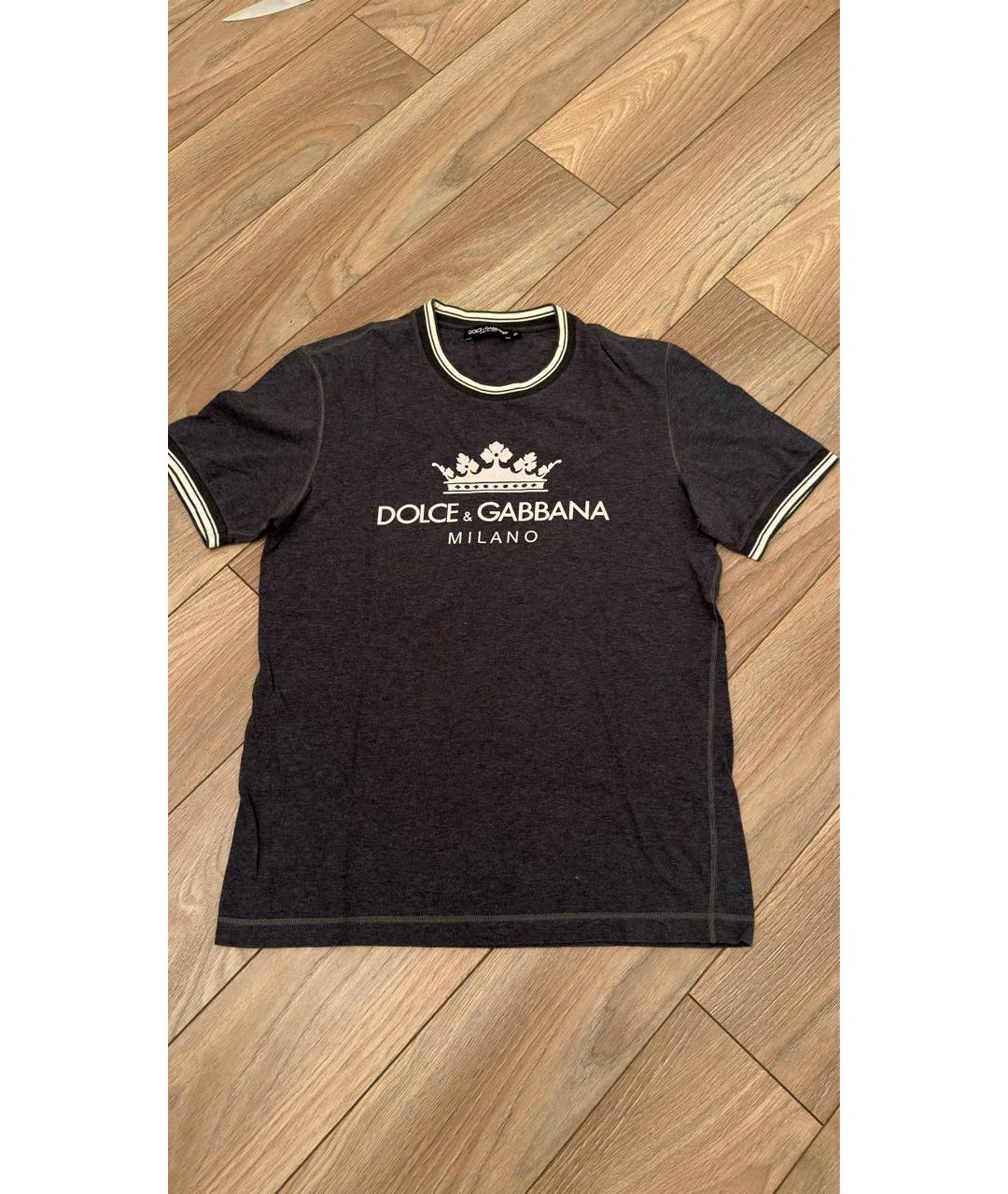 DOLCE&GABBANA Антрацитовая хлопковая футболка, фото 5