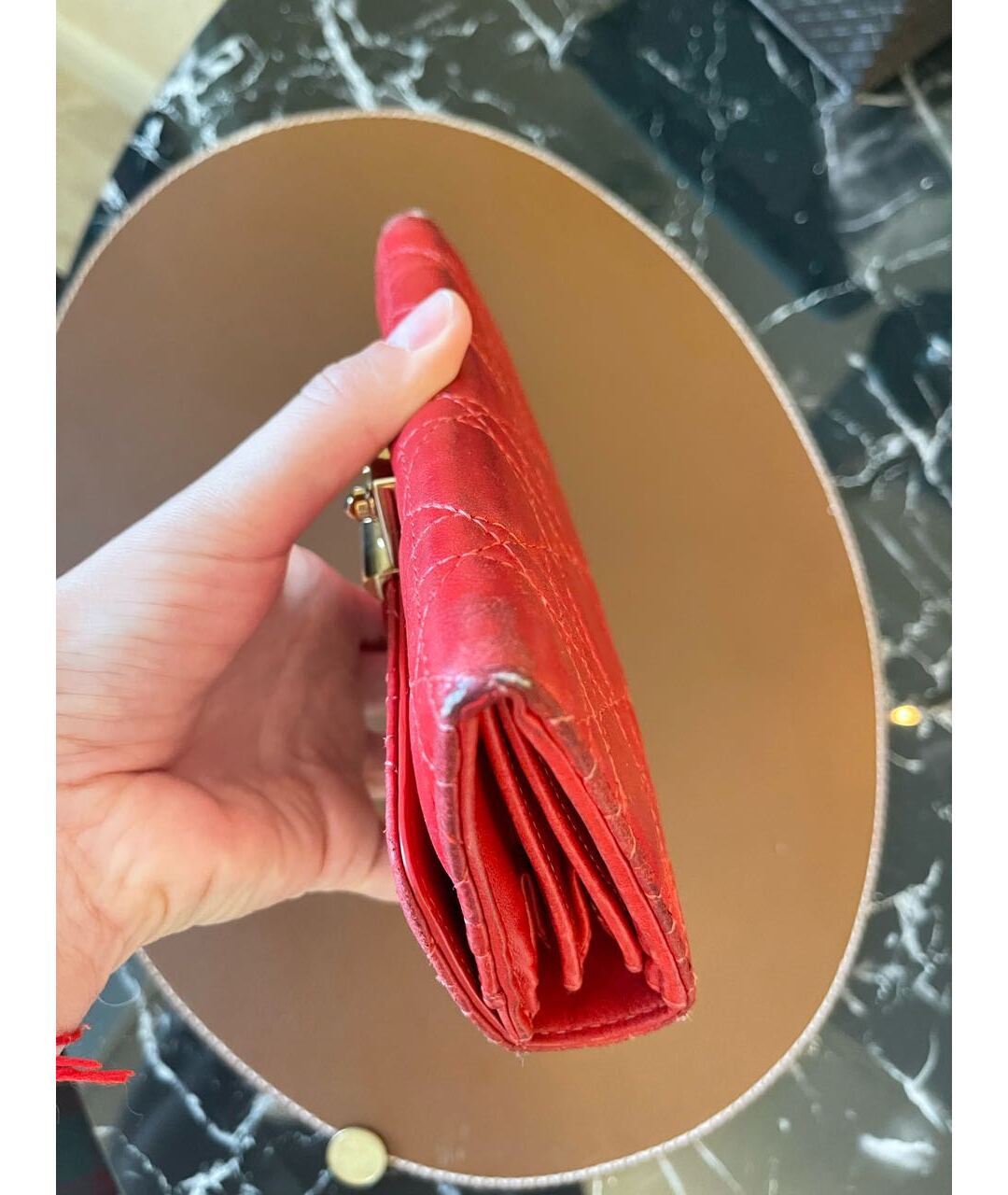 CHRISTIAN DIOR Красный кожаный кошелек, фото 4