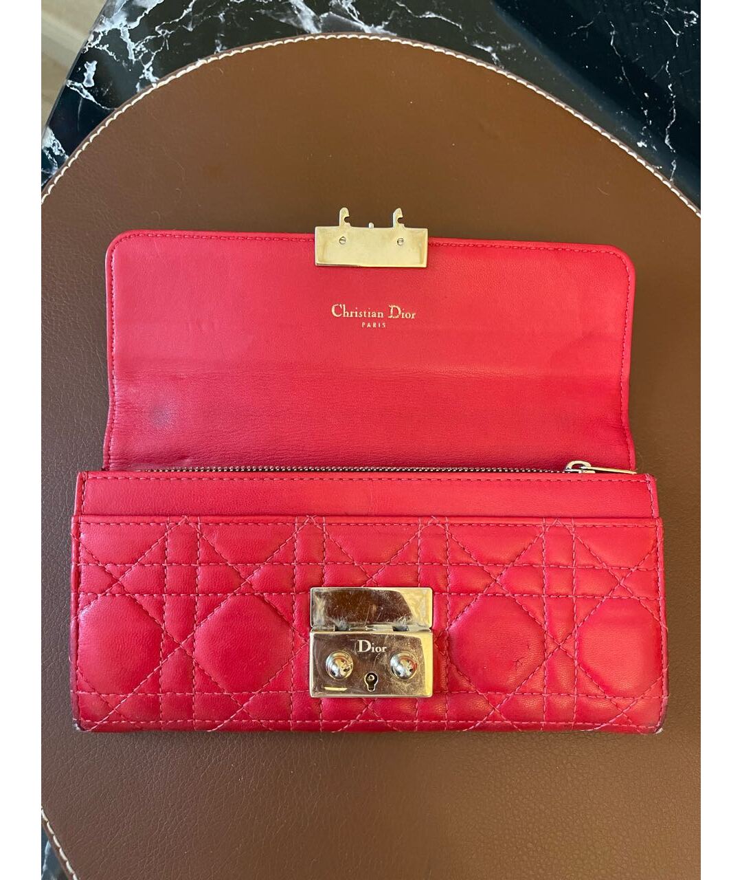 CHRISTIAN DIOR Красный кожаный кошелек, фото 2
