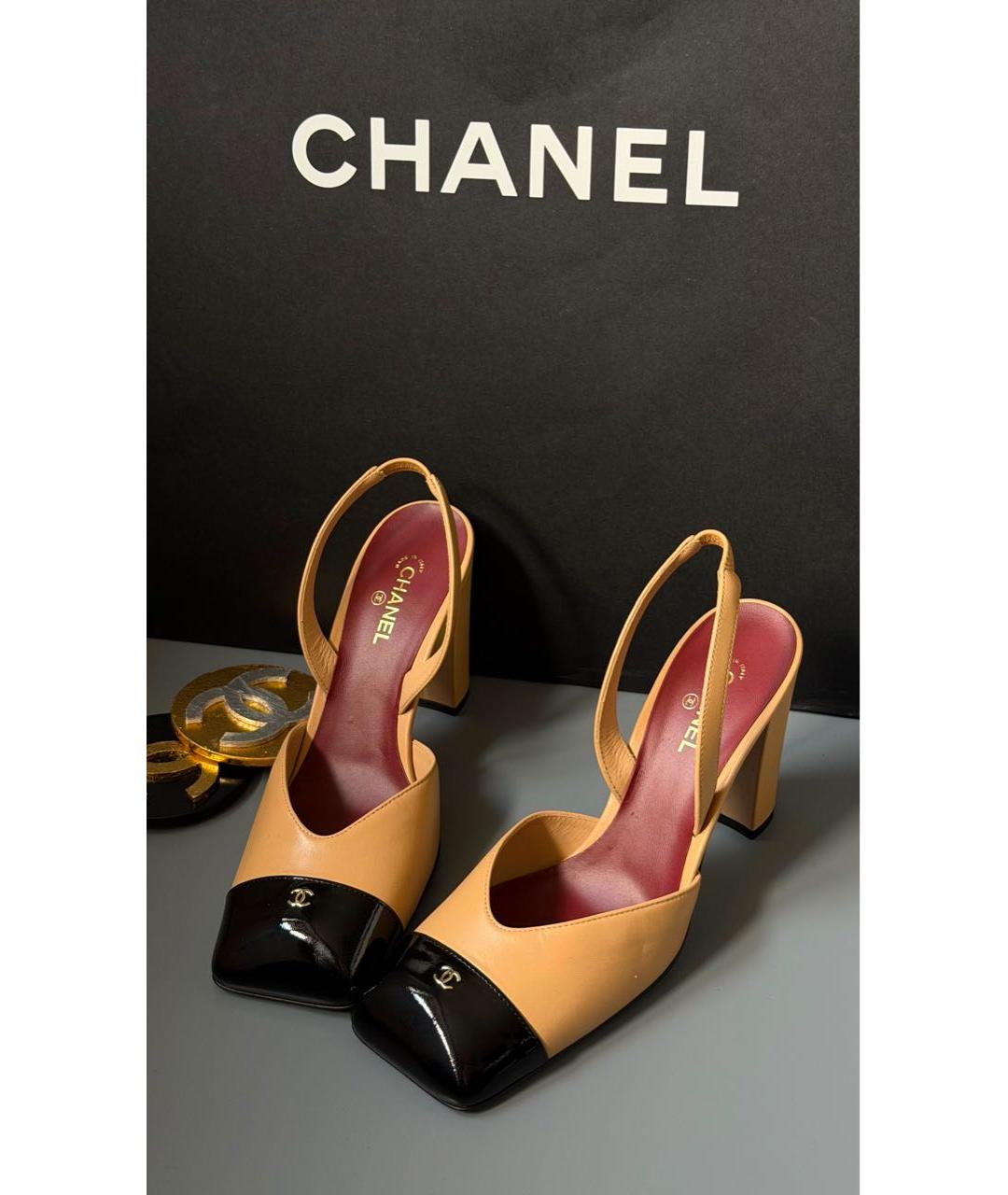 CHANEL Бежевые кожаные туфли, фото 2