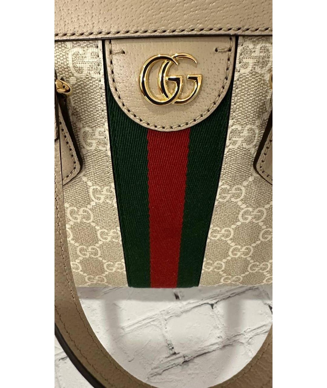 GUCCI Бежевая кожаная сумка тоут, фото 7