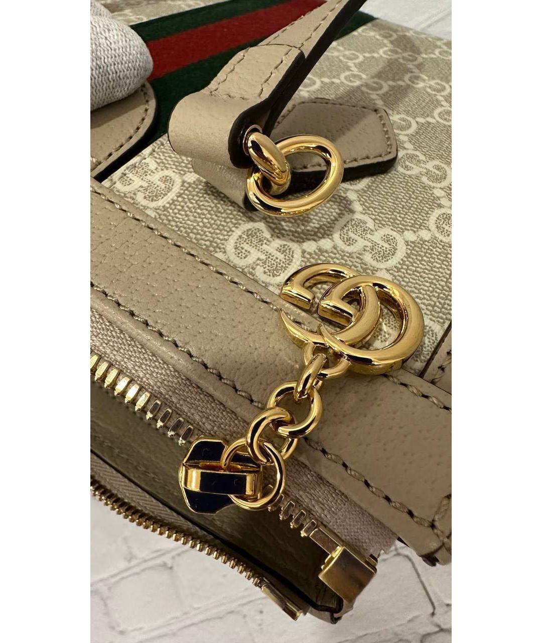 GUCCI Бежевая кожаная сумка тоут, фото 8