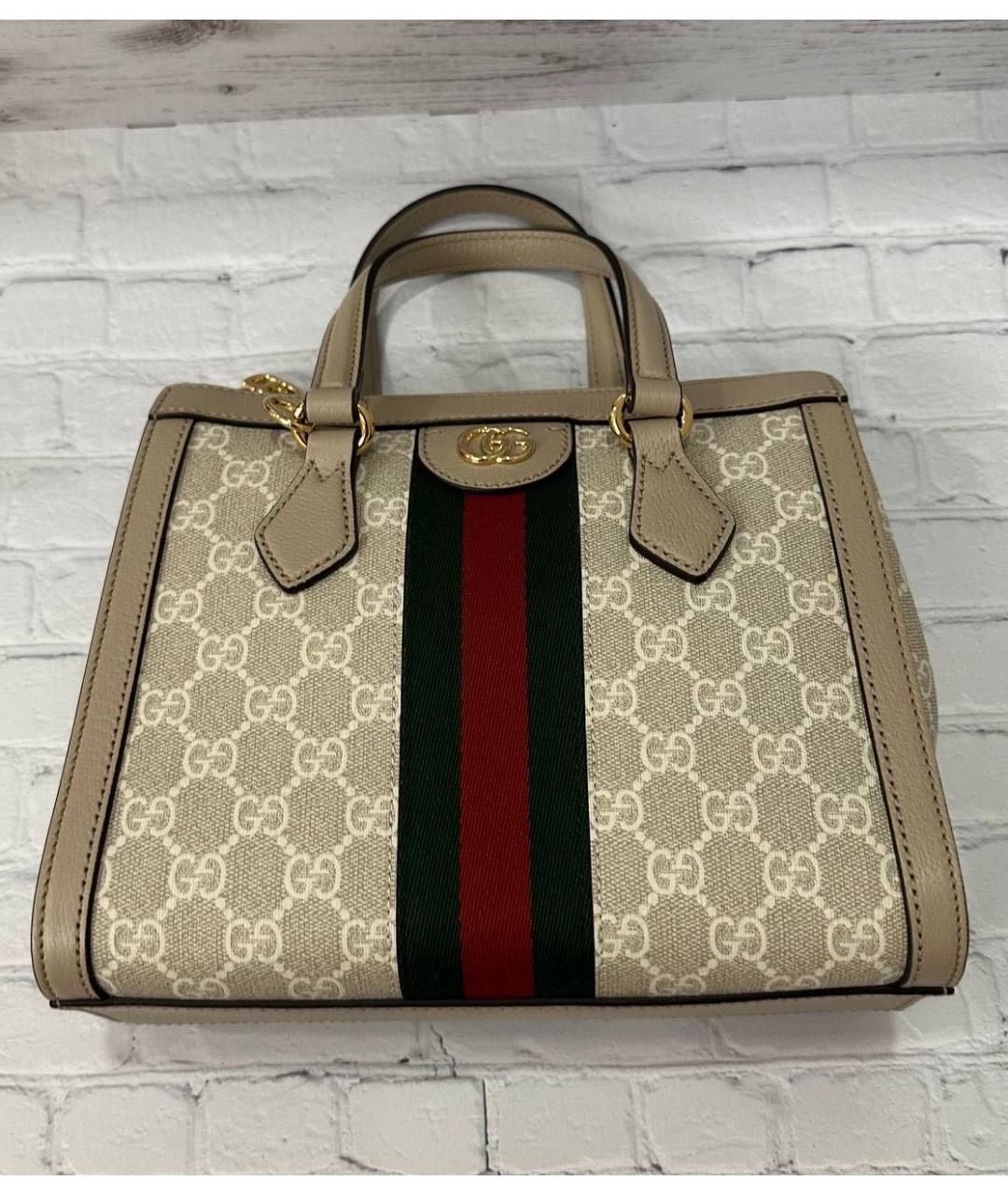 GUCCI Бежевая кожаная сумка тоут, фото 9