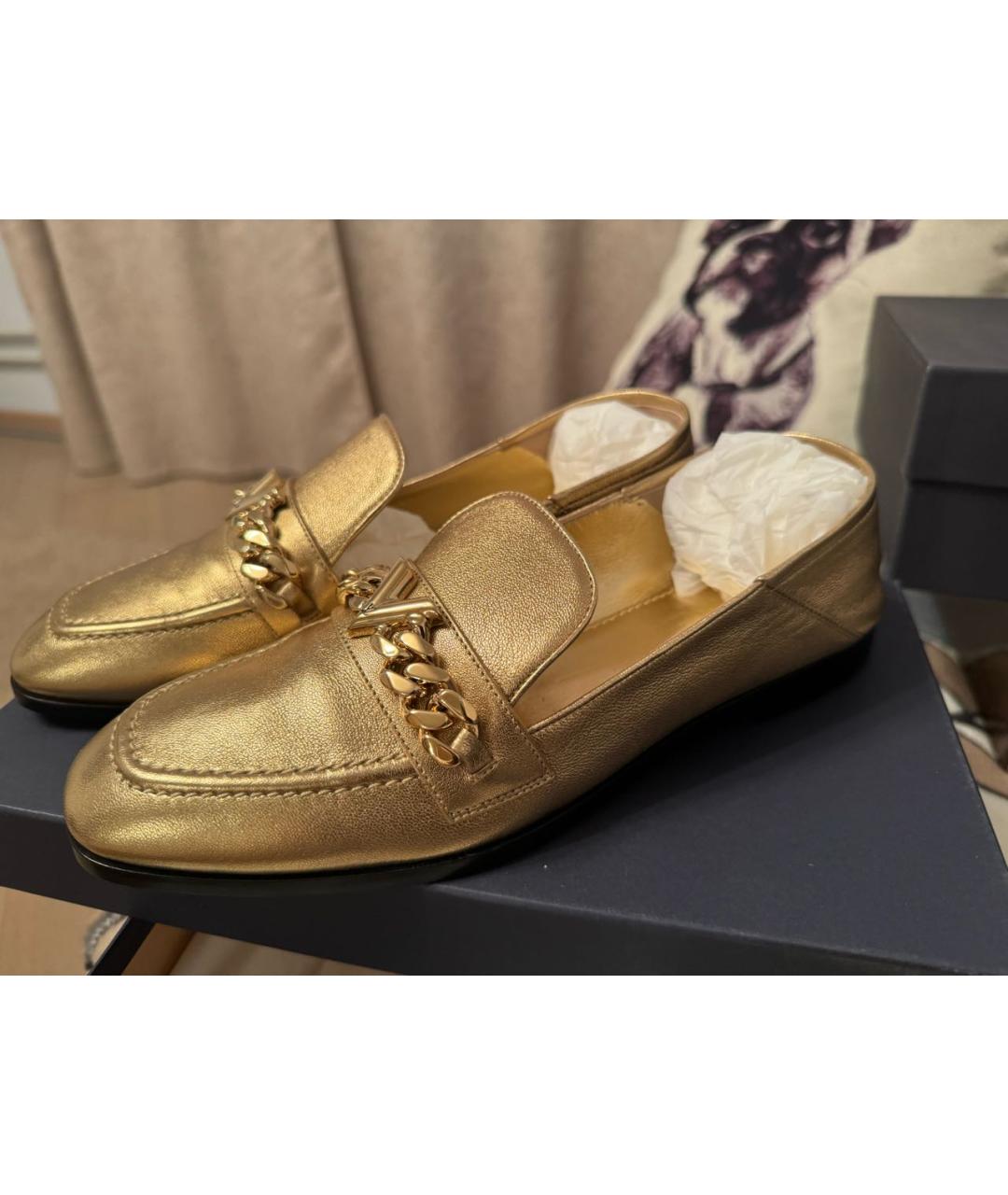 LOUIS VUITTON Золотые кожаные лоферы, фото 9