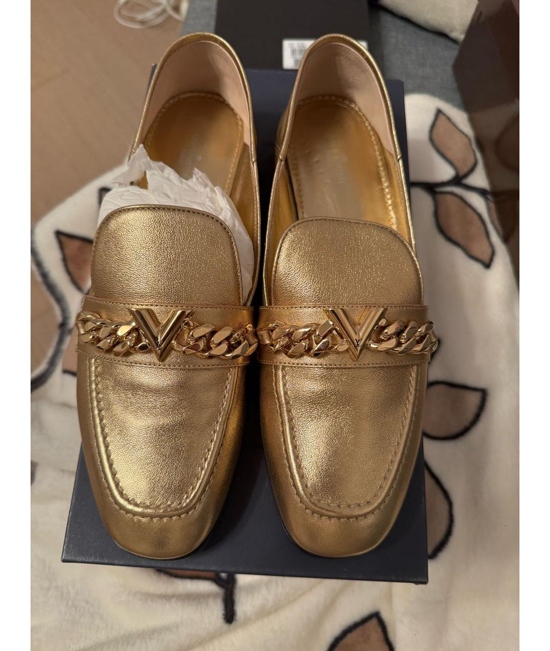 LOUIS VUITTON Золотые кожаные лоферы, фото 2
