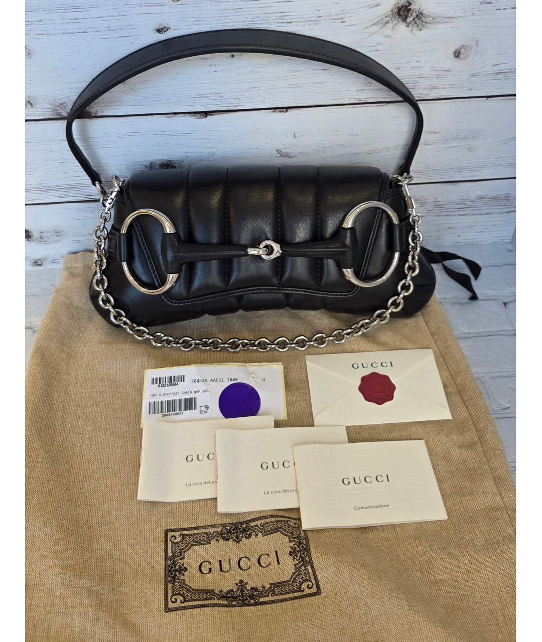 GUCCI Черная кожаная сумка тоут, фото 7