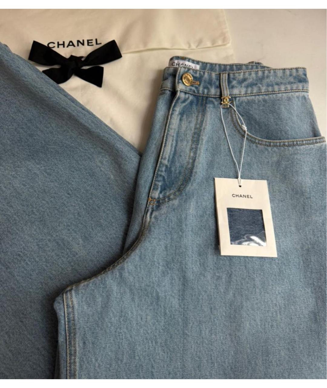 CHANEL Голубые хлопковые джинсы клеш, фото 6
