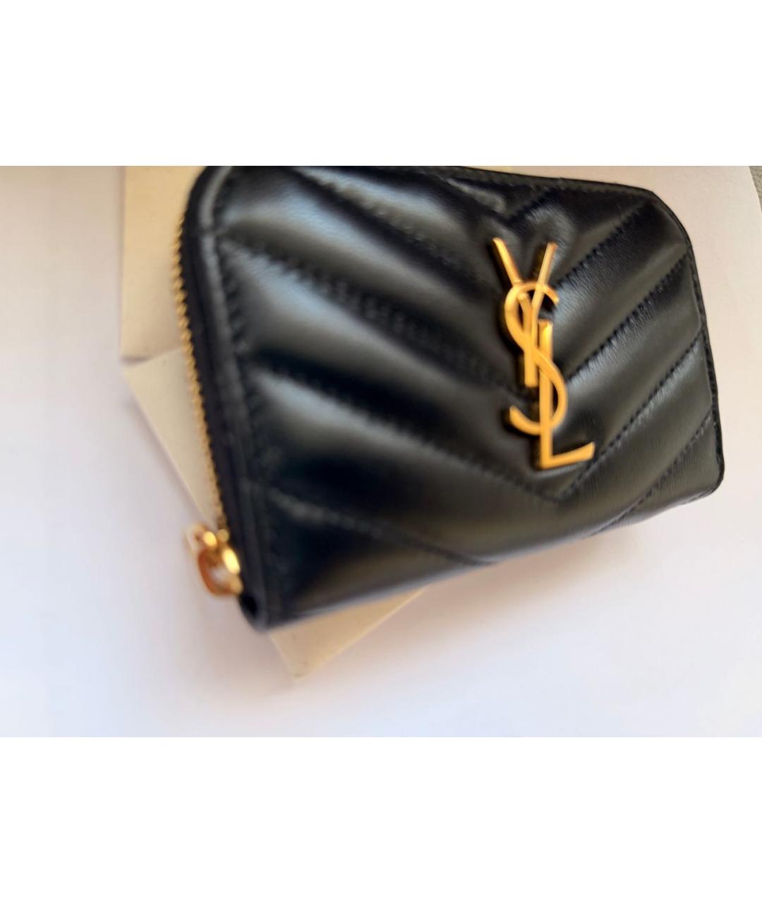 SAINT LAURENT Черный кожаный кошелек, фото 3