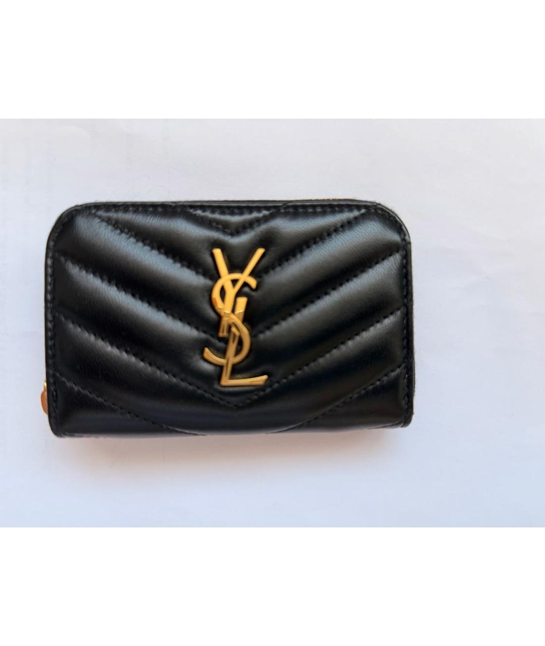 SAINT LAURENT Черный кожаный кошелек, фото 5