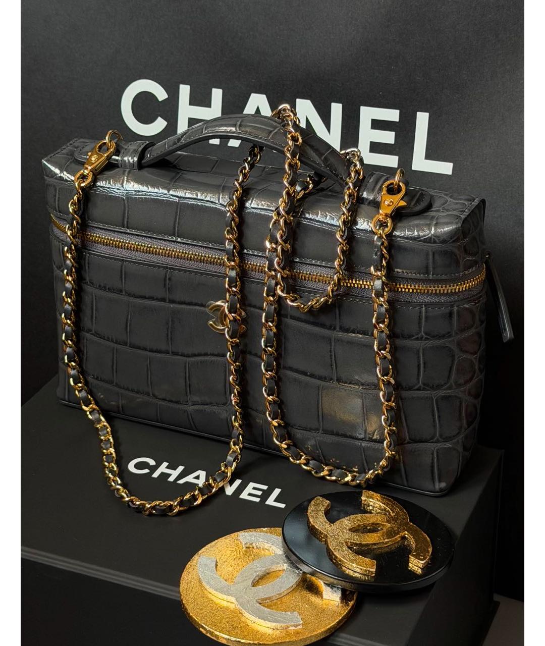 CHANEL Антрацитовая сумка через плечо из экзотической кожи, фото 3