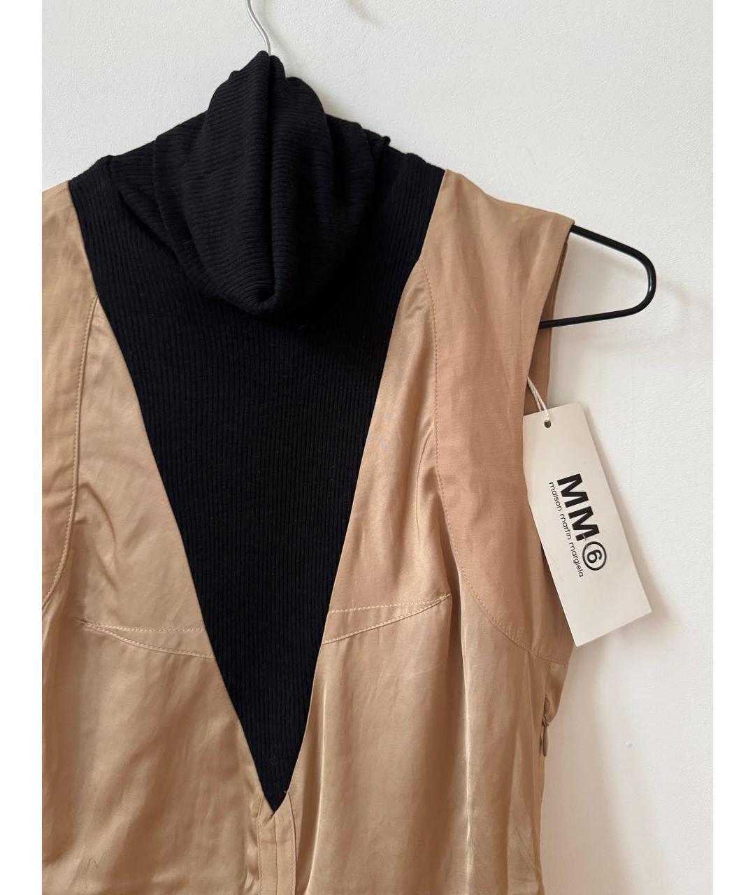 MM6 MAISON MARGIELA Бежевое шелковое коктейльное платье, фото 3
