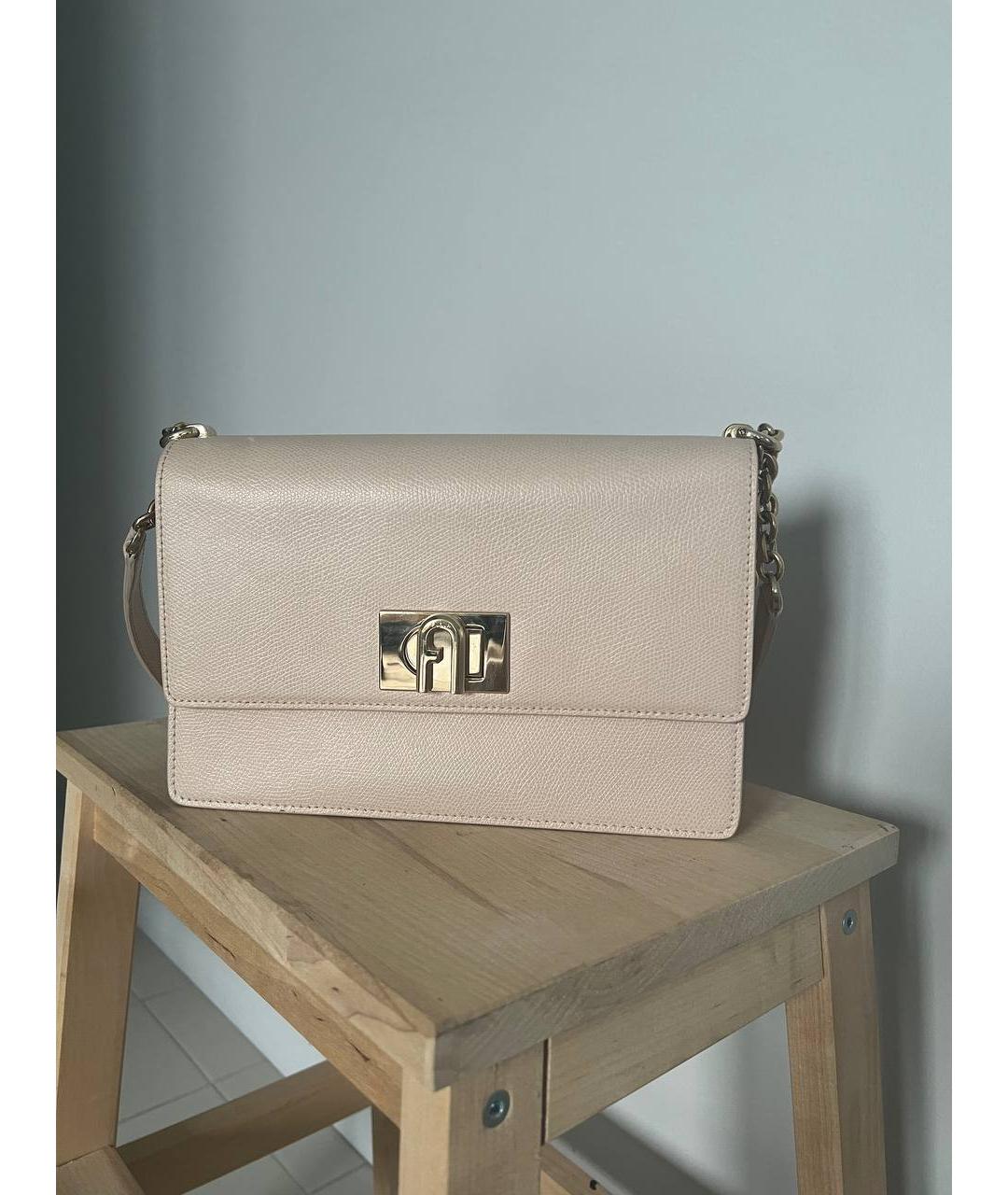 FURLA Бежевая кожаная сумка через плечо, фото 5