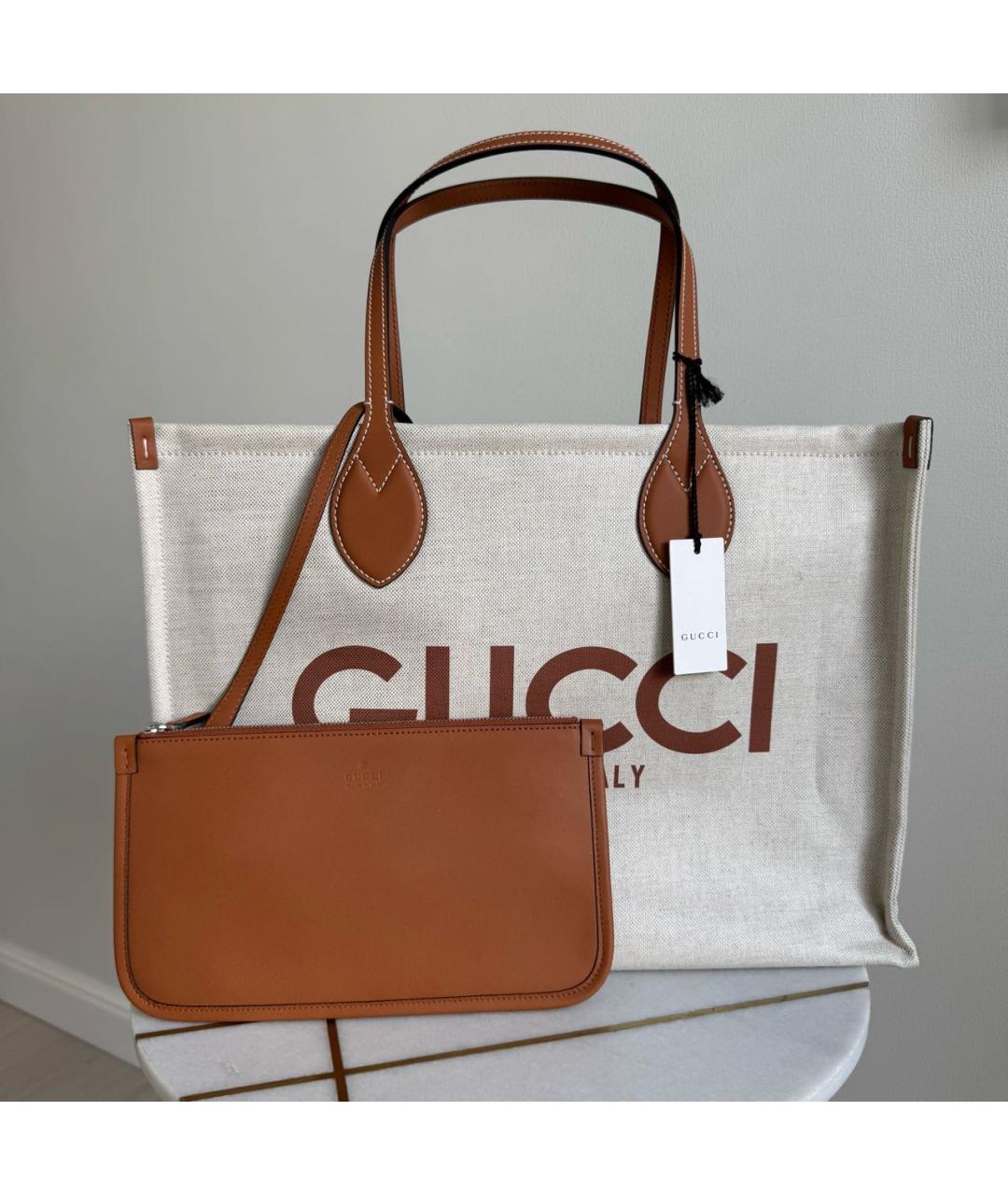 GUCCI Белая льняная сумка тоут, фото 9