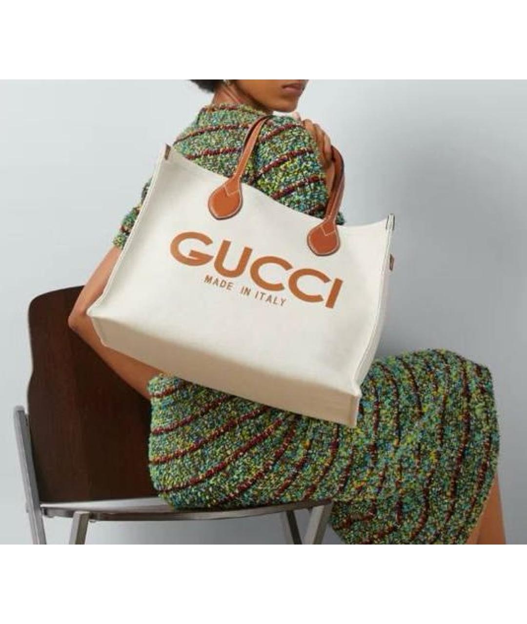 GUCCI Белая льняная сумка тоут, фото 8