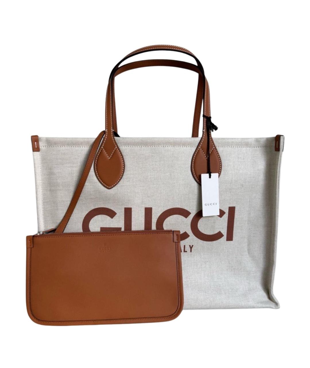 GUCCI Белая льняная сумка тоут, фото 1