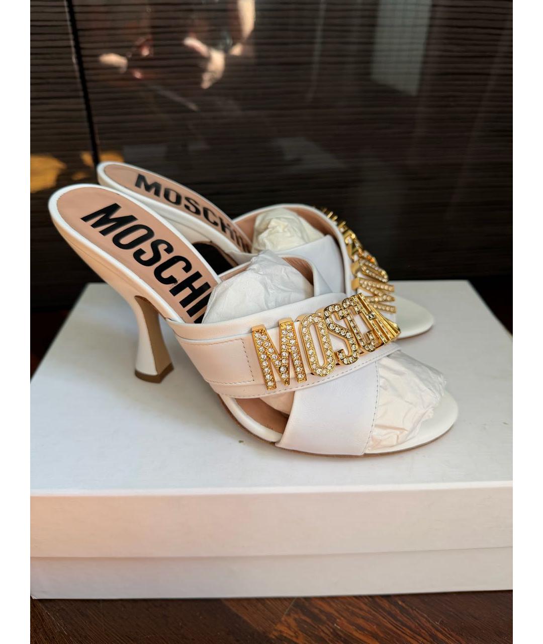 MOSCHINO Белые кожаные мюли, фото 5