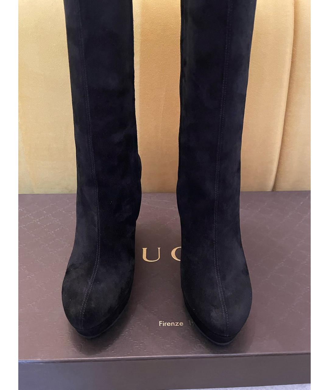GUCCI Черные замшевые сапоги, фото 2