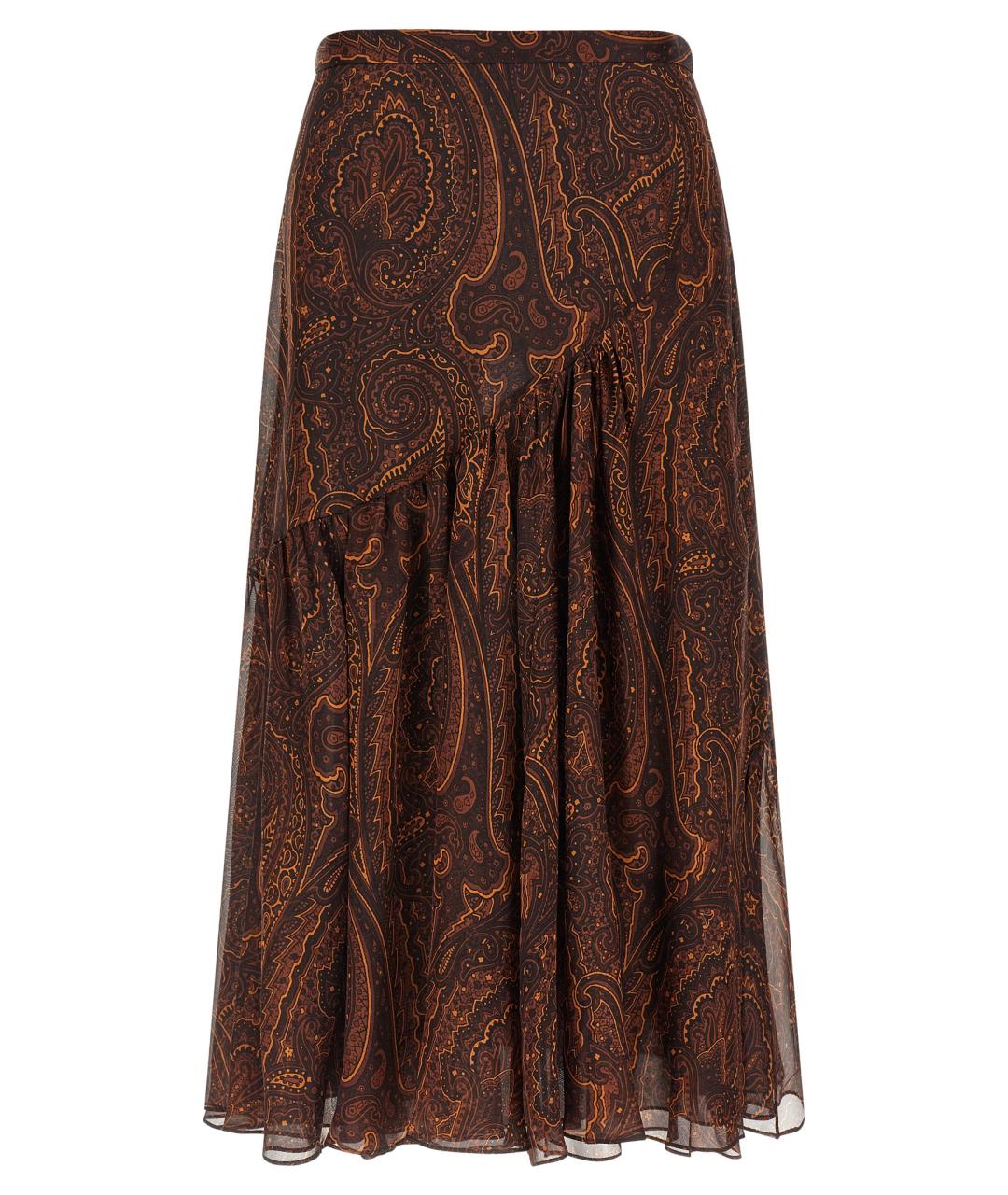 ETRO Коричневая шелковая юбка макси, фото 1