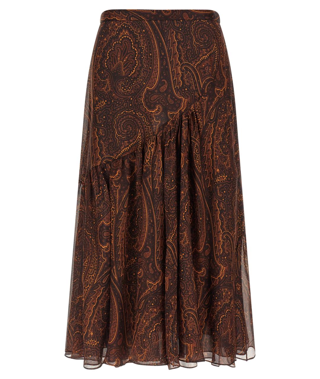 ETRO Коричневая шелковая юбка макси, фото 2