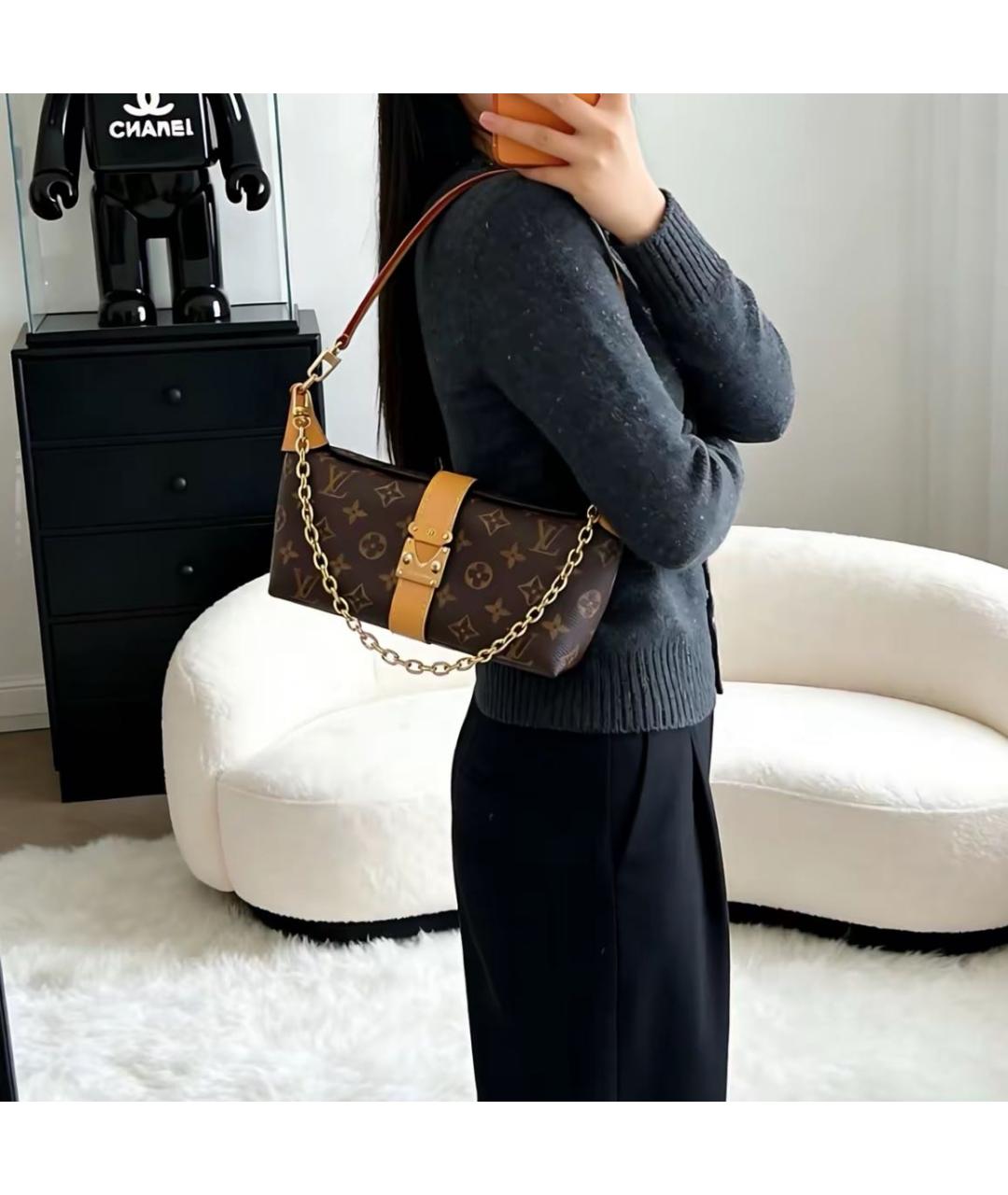 LOUIS VUITTON Коричневая канва сумка через плечо, фото 7