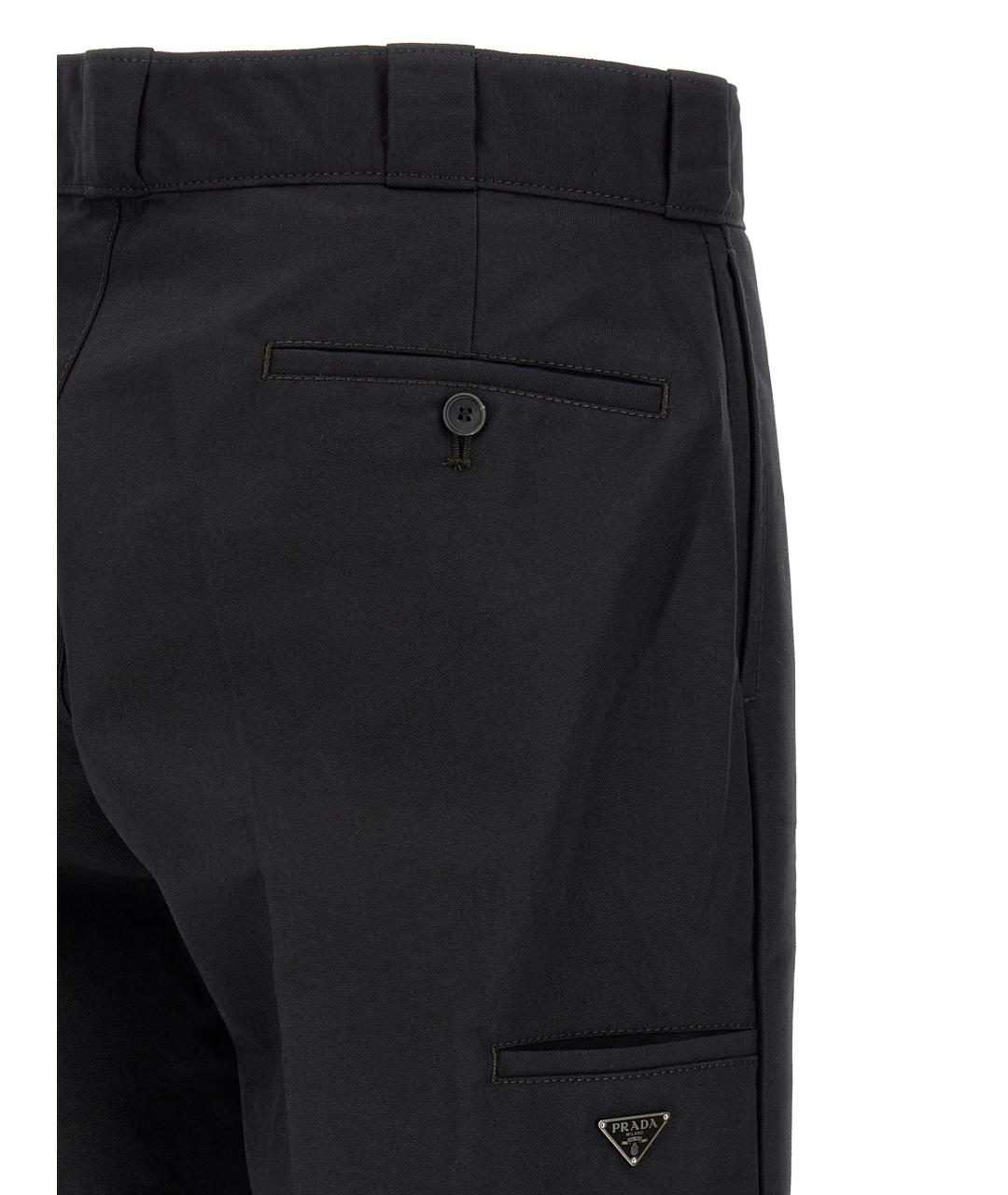 PRADA Черные хлопковые повседневные брюки, фото 4