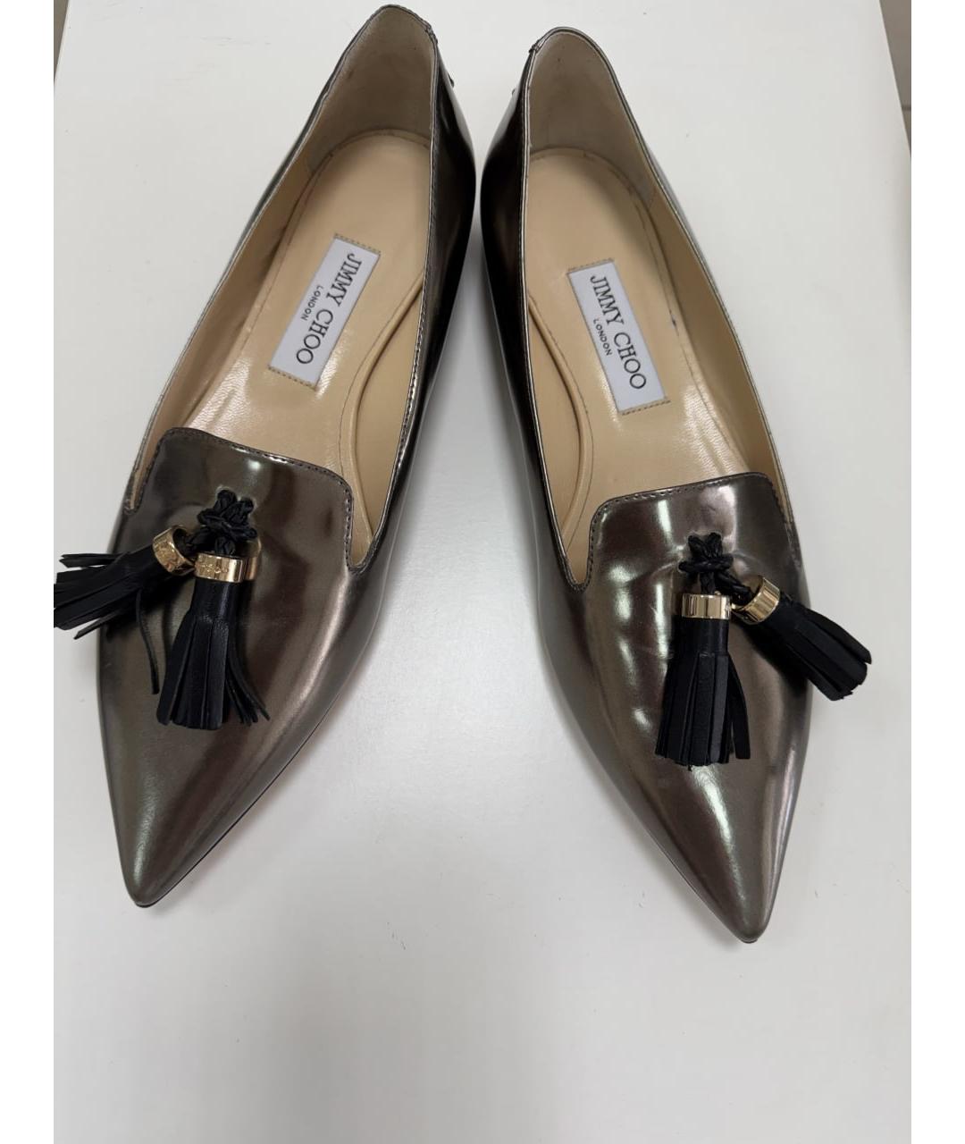 JIMMY CHOO Золотые кожаные балетки, фото 2