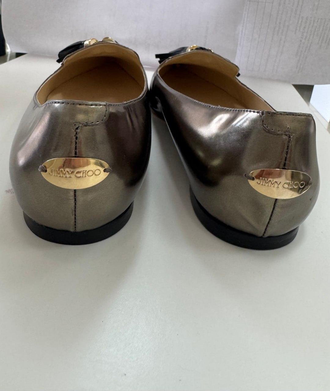 JIMMY CHOO Золотые кожаные балетки, фото 4