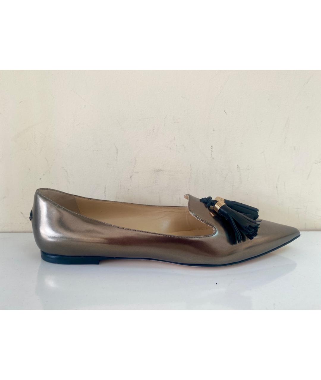 JIMMY CHOO Золотые кожаные балетки, фото 7
