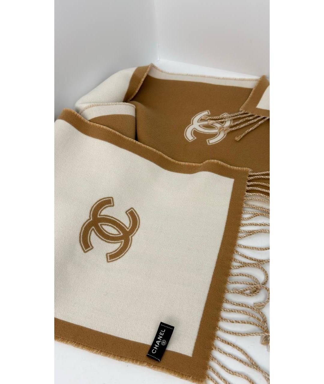 CHANEL Горчичный шерстяной шарф, фото 4