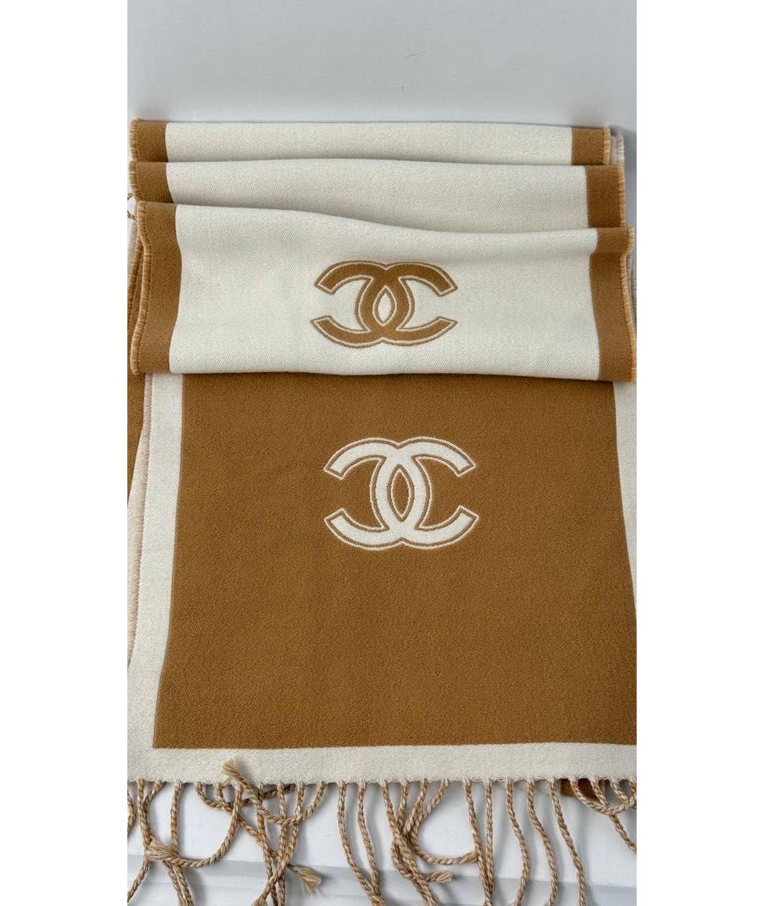 CHANEL Горчичный шерстяной шарф, фото 5