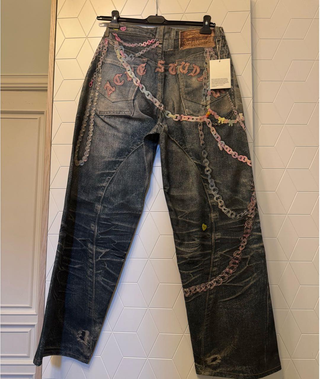 ACNE STUDIOS Голубые хлопковые прямые джинсы, фото 2