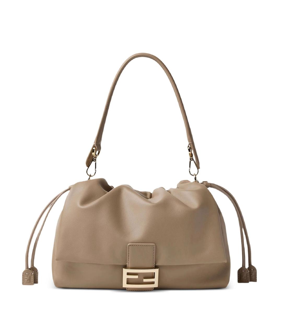 FENDI Бежевая кожаная сумка через плечо, фото 1