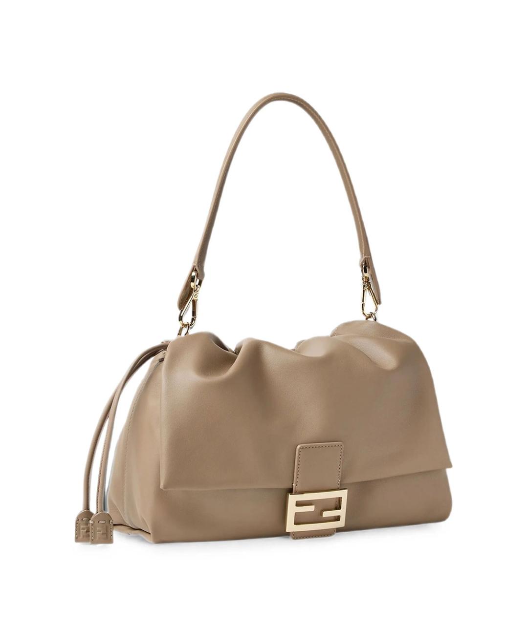 FENDI Бежевая кожаная сумка через плечо, фото 2