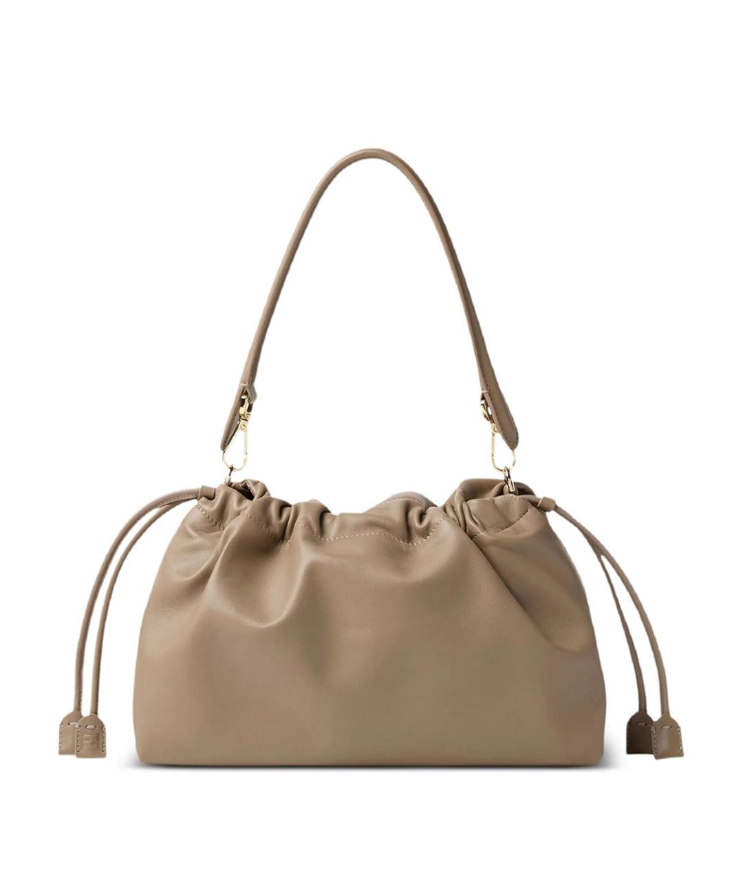 FENDI Бежевая кожаная сумка через плечо, фото 3