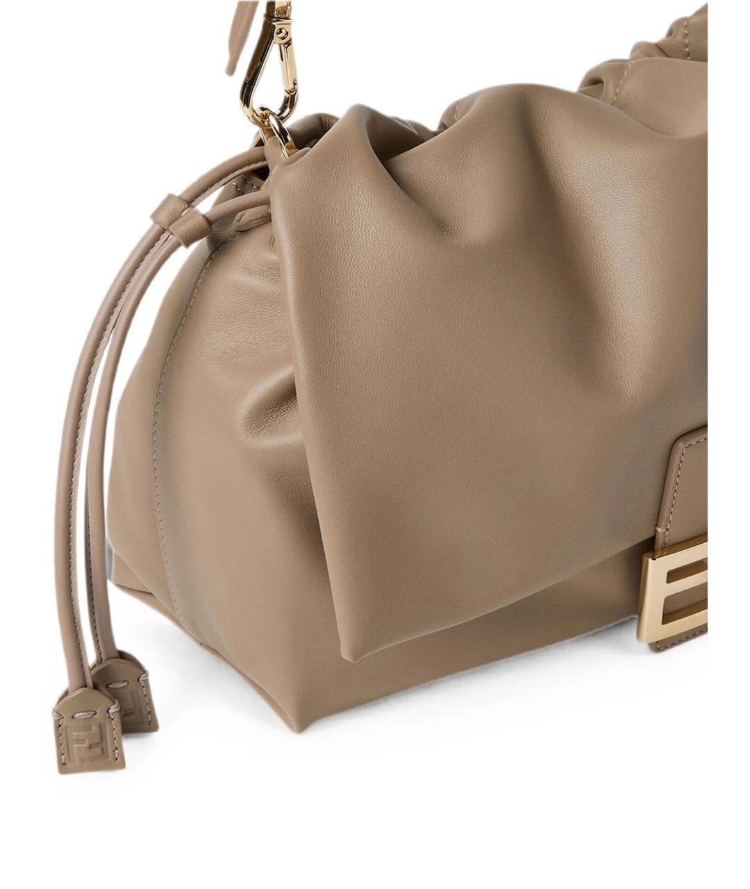 FENDI Бежевая кожаная сумка через плечо, фото 5