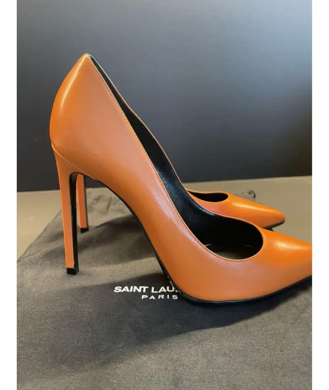 SAINT LAURENT Оранжевые кожаные туфли, фото 2