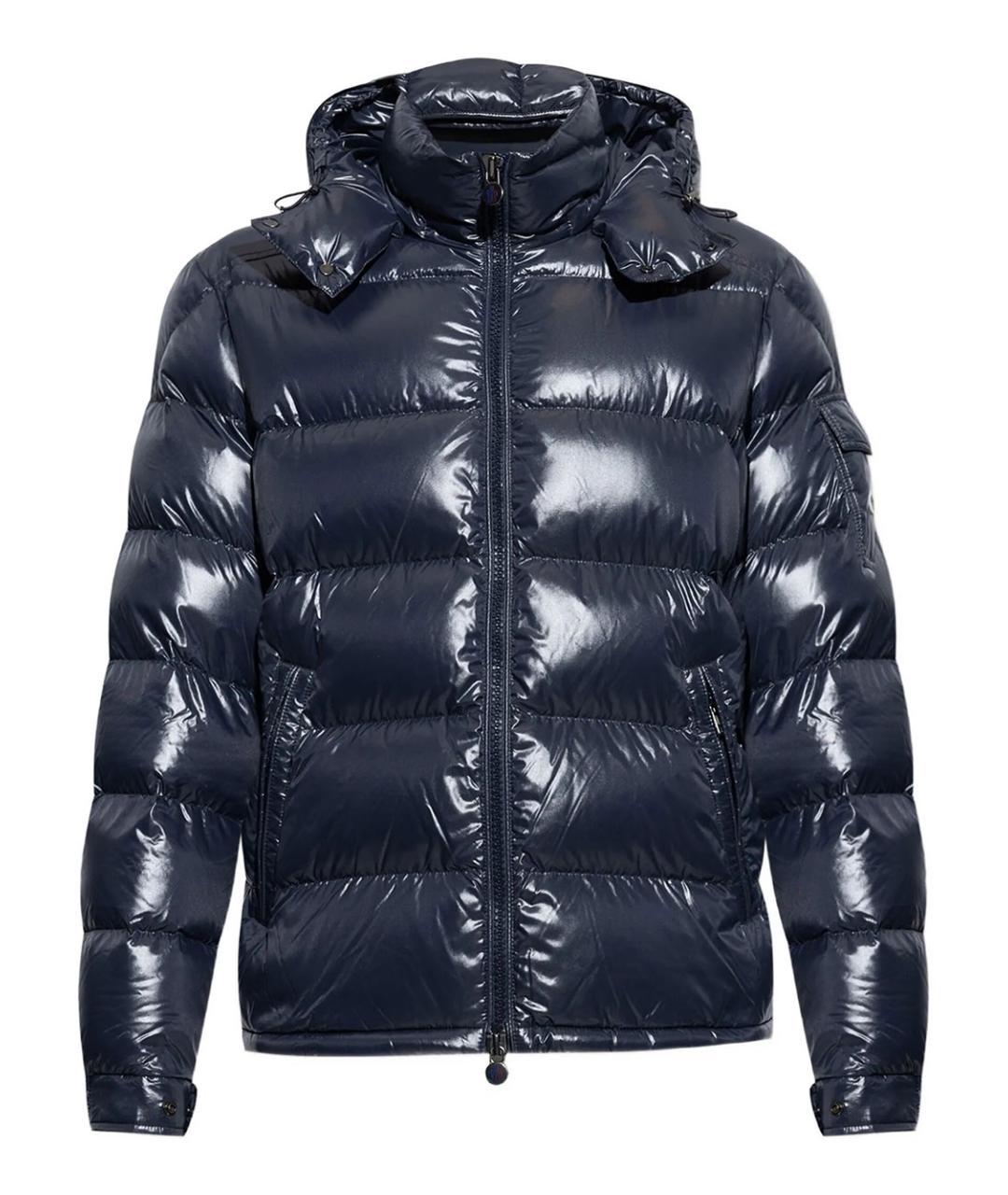 MONCLER Темно-синий нейлоновый пуховик, фото 1