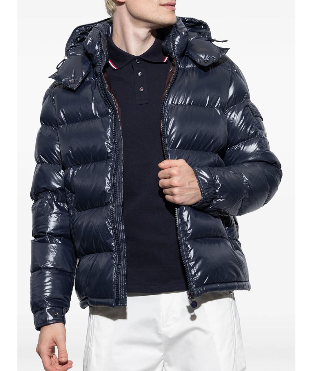 MONCLER Темно-синий нейлоновый пуховик, фото 4