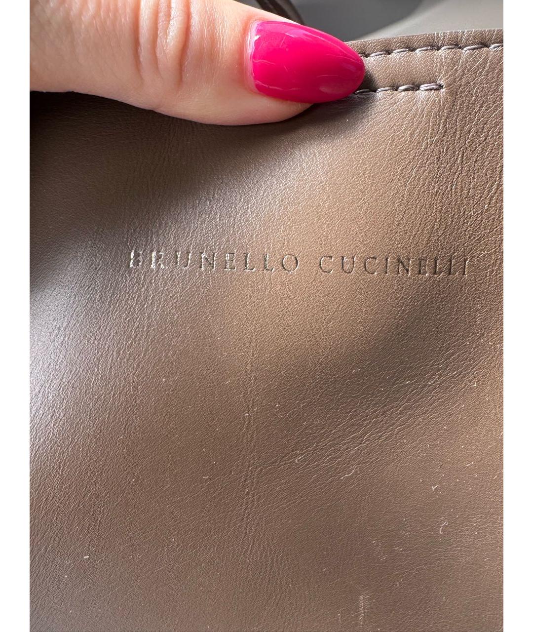 BRUNELLO CUCINELLI Бежевая кожаная сумка тоут, фото 4