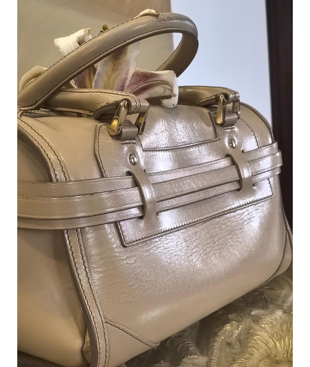 BURBERRY Бежевая кожаная сумка с короткими ручками, фото 6
