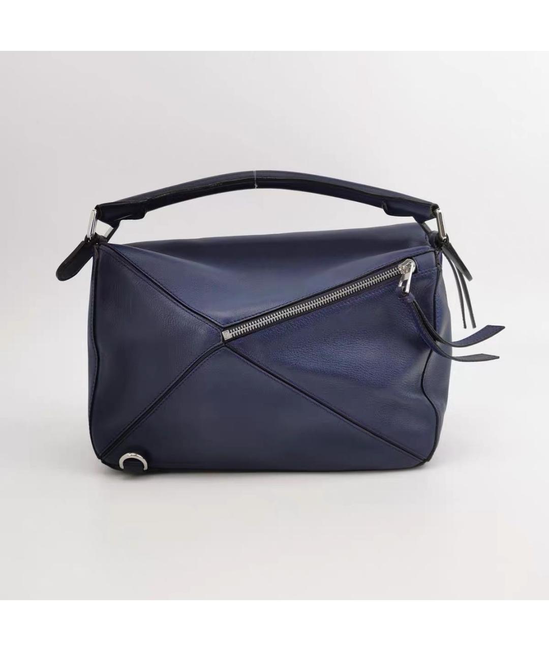 LOEWE Темно-синяя кожаная сумка с короткими ручками, фото 4