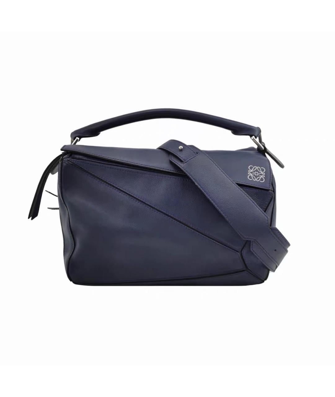 LOEWE Темно-синяя кожаная сумка с короткими ручками, фото 9